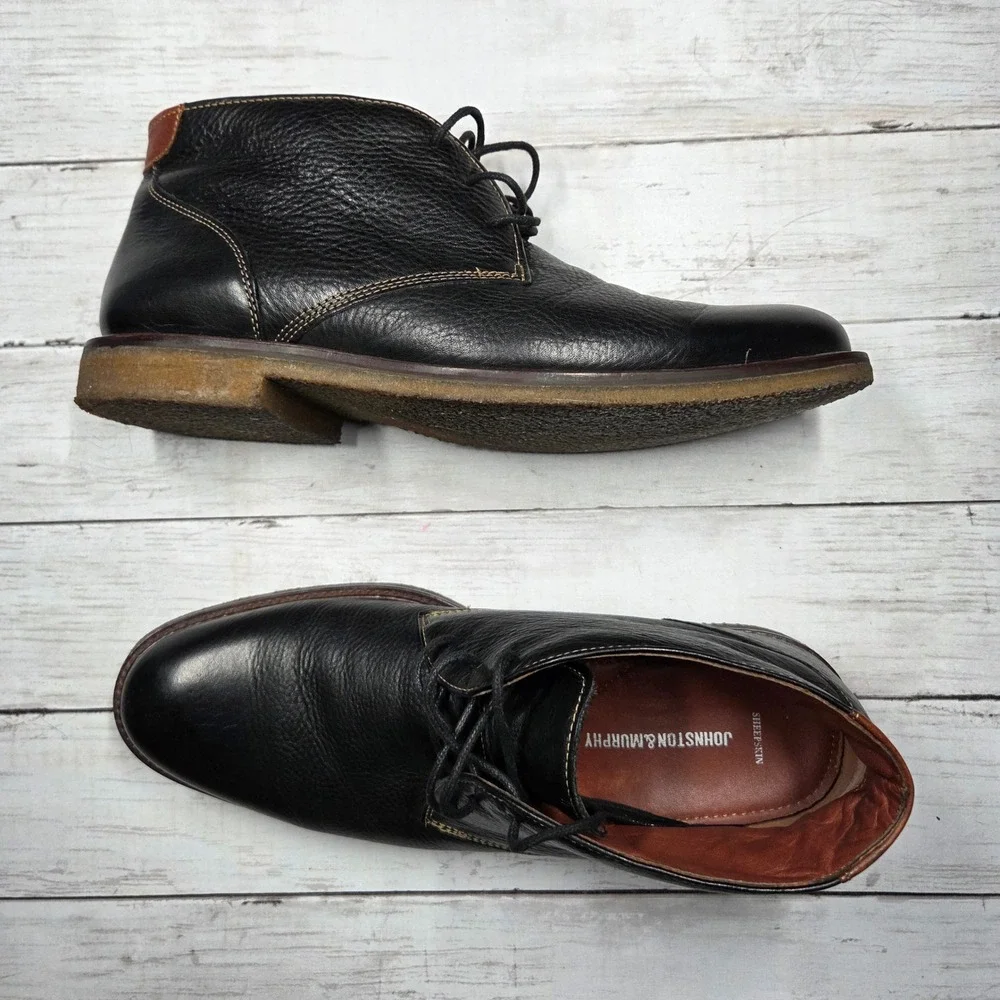 Johnston & Murphy Chukka Boots Men 12M Black 25-2021 Leather Memory Foam Damaged